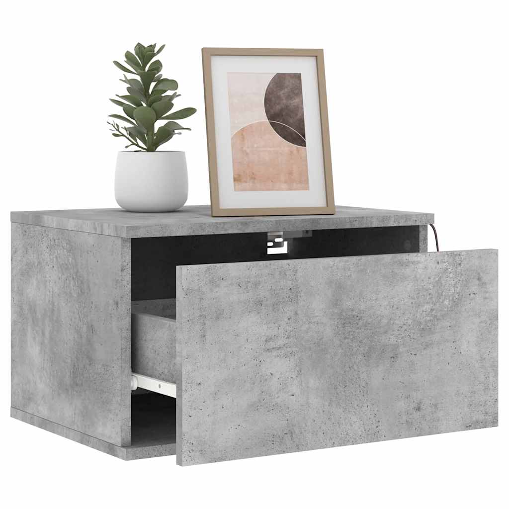 vidaXL Wall-mounted Bedside Cabinet with LED Lights Concrete Gery