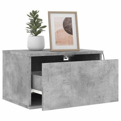vidaXL Wall-mounted Bedside Cabinet with LED Lights Concrete Gery