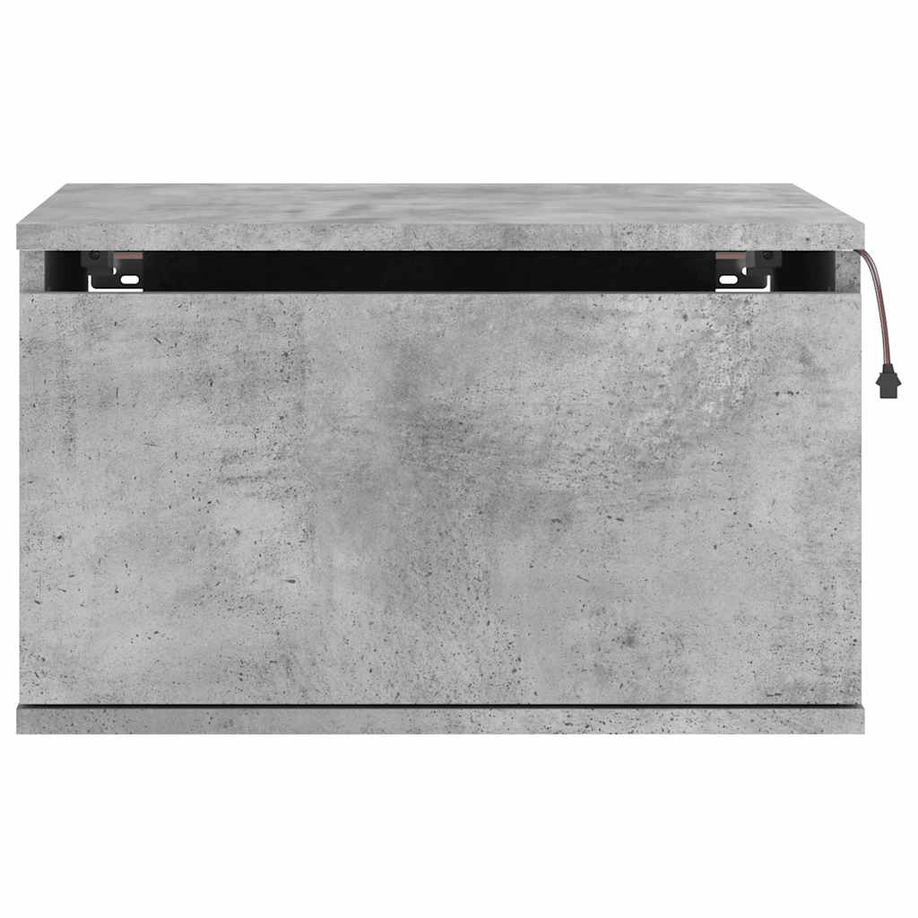 vidaXL Wall-mounted Bedside Cabinet with LED Lights Concrete Gery