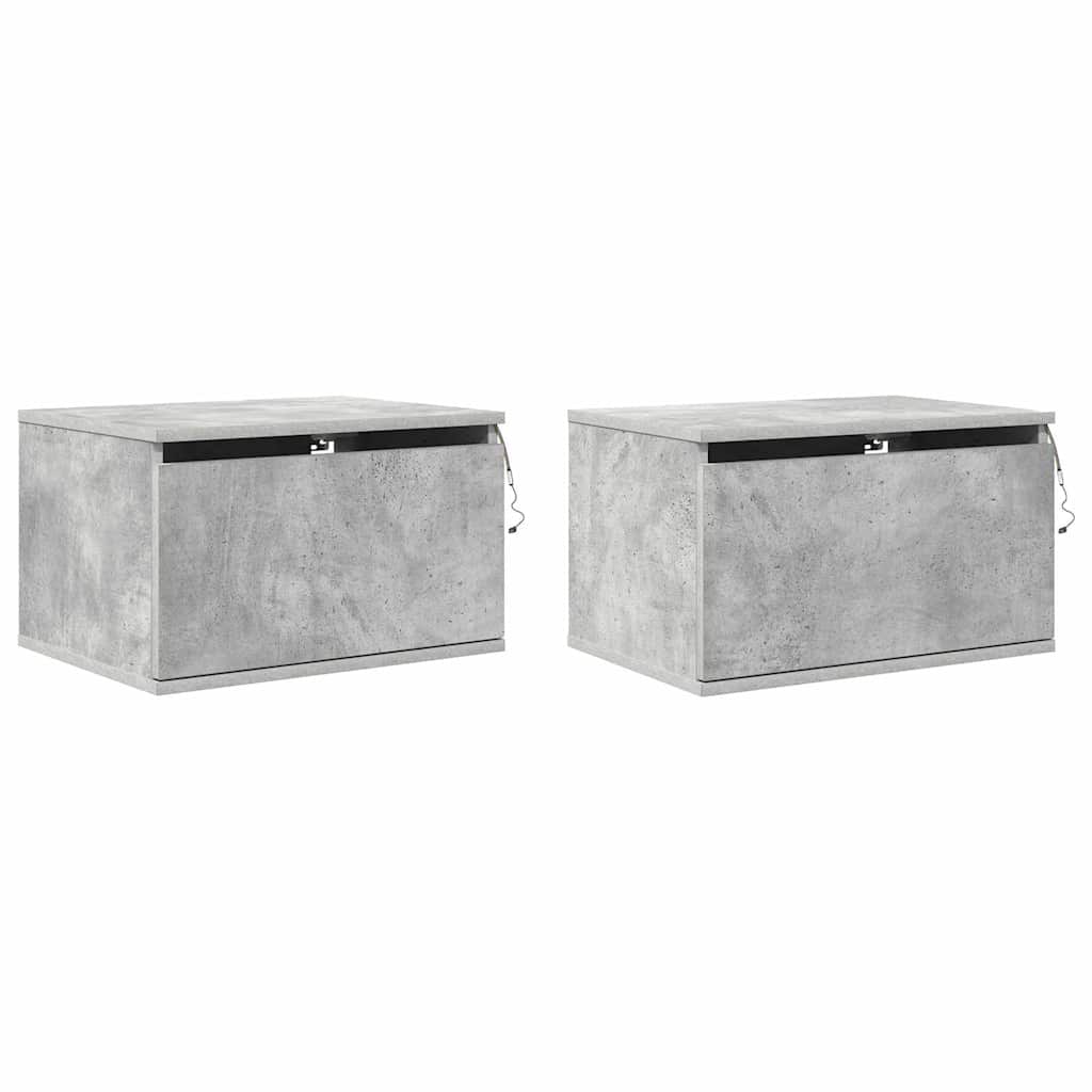 vidaXL Wall-mounted Bedside Cabinets with LED Lights 2 pcs Concrete Grey