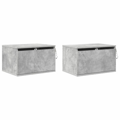 vidaXL Wall-mounted Bedside Cabinets with LED Lights 2 pcs Concrete Grey