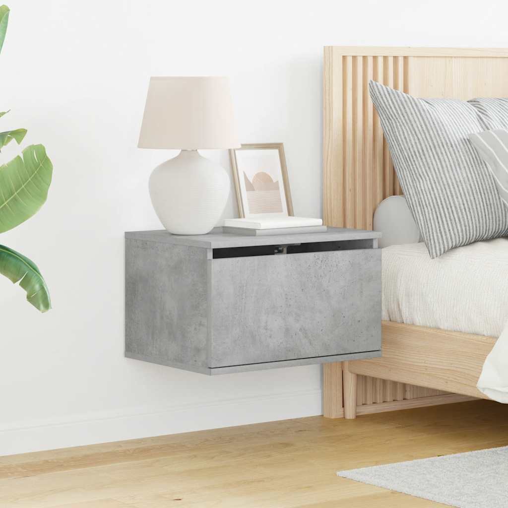 vidaXL Wall-mounted Bedside Cabinets with LED 2 pcs Concrete Grey