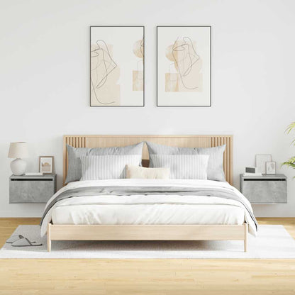 vidaXL Wall-mounted Bedside Cabinets with LED Lights 2 pcs Concrete Grey