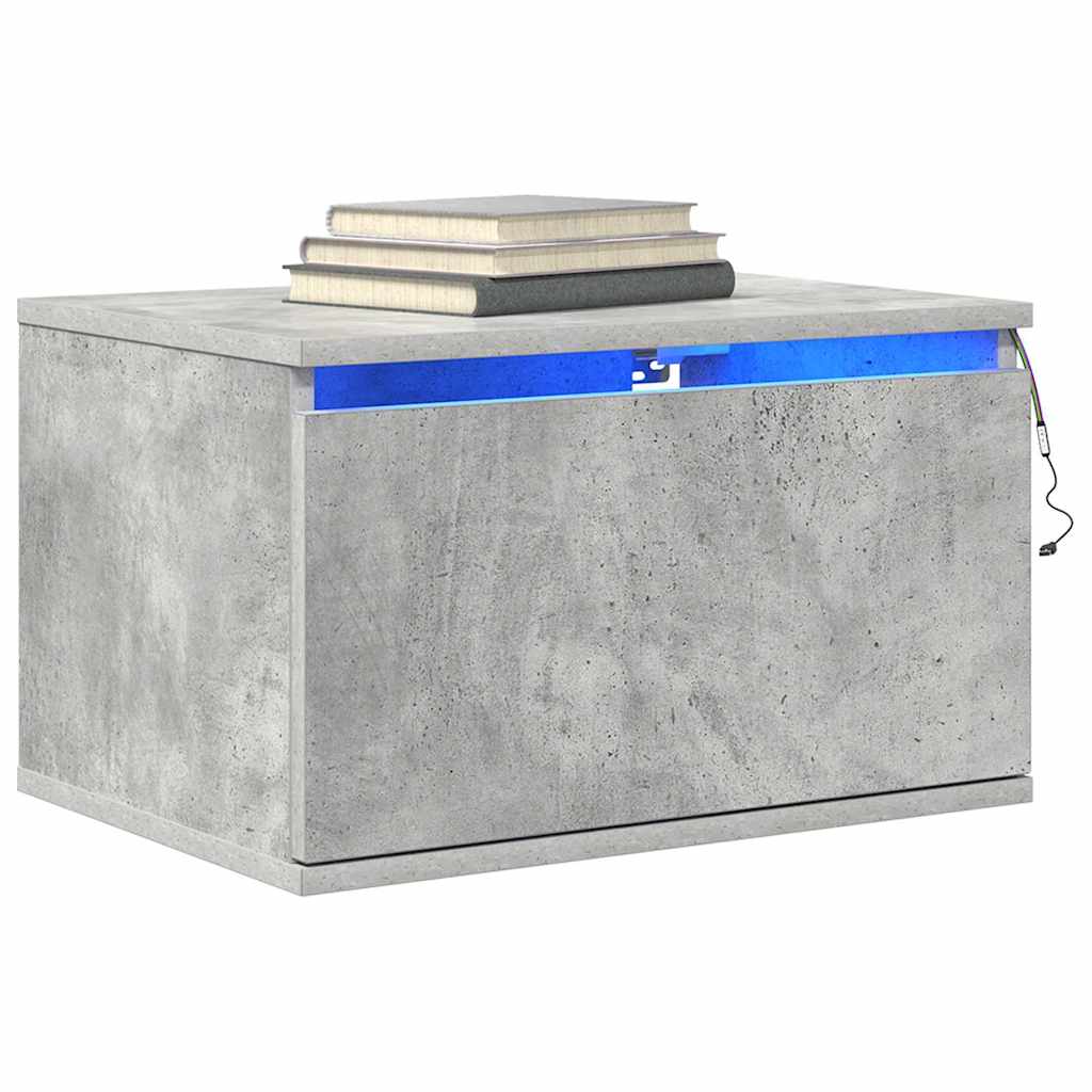 vidaXL Wall-mounted Bedside Cabinets with LED Lights 2 pcs Concrete Grey