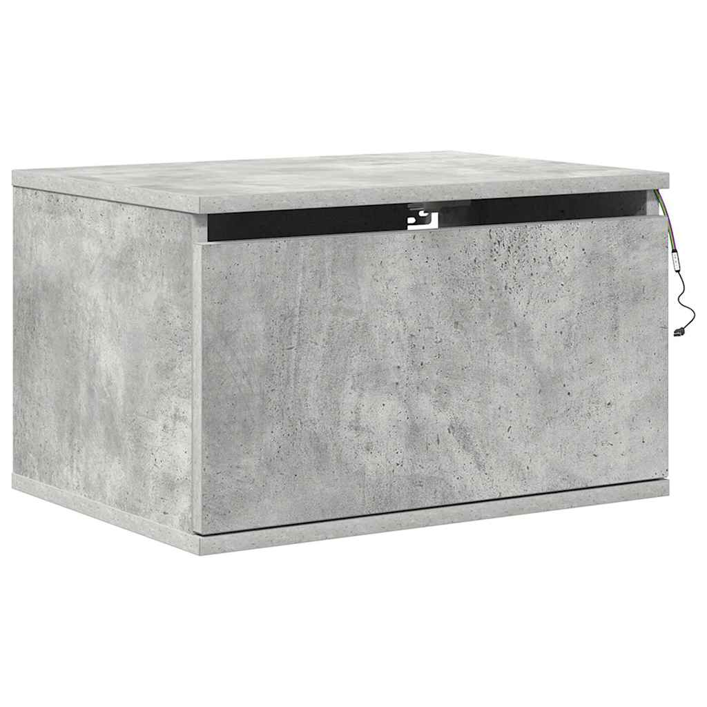vidaXL Wall-mounted Bedside Cabinets with LED Lights 2 pcs Concrete Grey