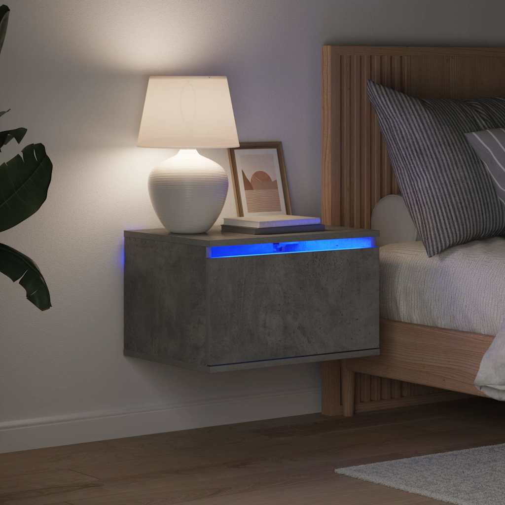 vidaXL Wall-mounted Bedside Cabinets with LED Lights 2 pcs Concrete Grey