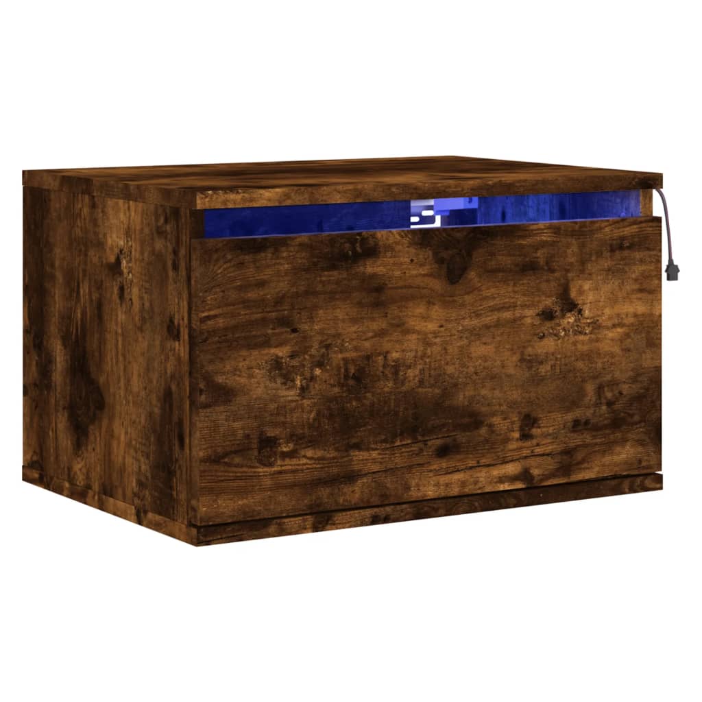 vidaXL Wall-mounted Bedside Cabinet with LED Lights Smoked Oak