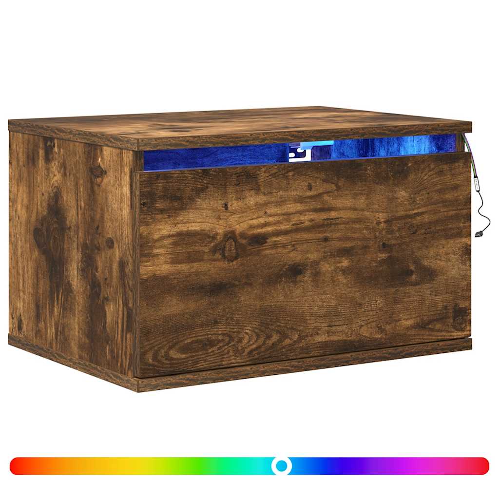 vidaXL Wall-mounted Bedside Cabinet with LED Lights Smoked Oak