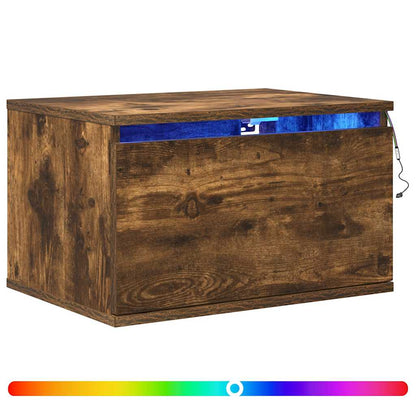 vidaXL Wall-mounted Bedside Cabinet with LED Lights Smoked Oak