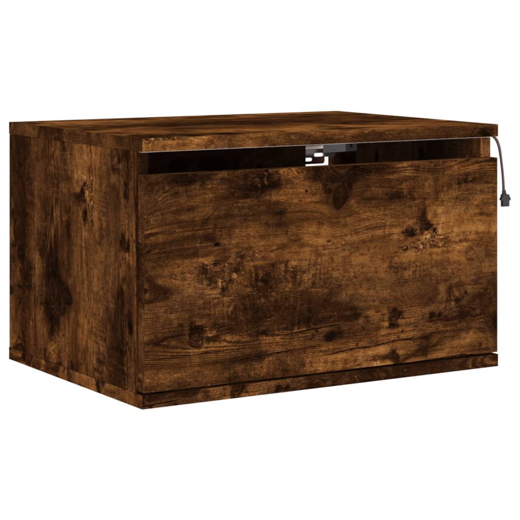 vidaXL Wall-mounted Bedside Cabinet with LED Lights Smoked Oak