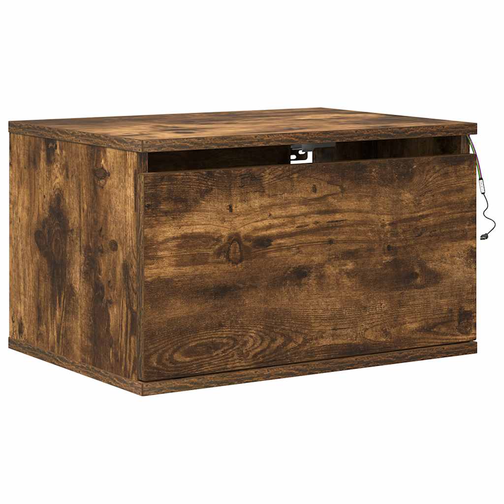 vidaXL Wall-mounted Bedside Cabinet with LED Lights Smoked Oak
