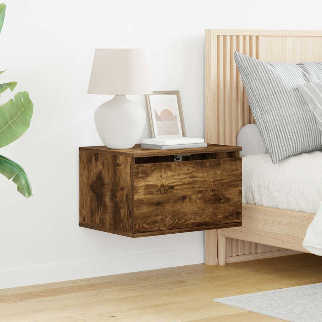 vidaXL Wall-mounted Bedside Cabinet with LED Lights Smoked Oak