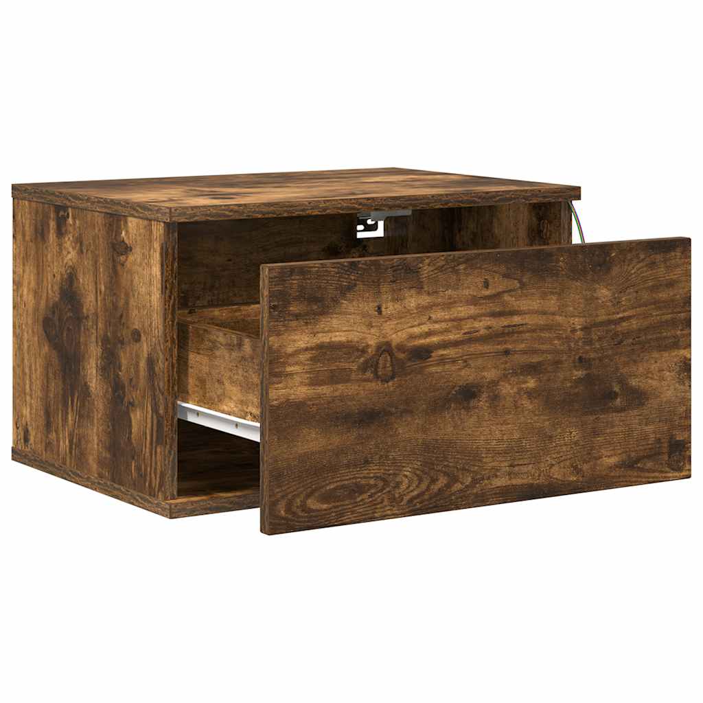 vidaXL Wall-mounted Bedside Cabinet with LED Lights Smoked Oak