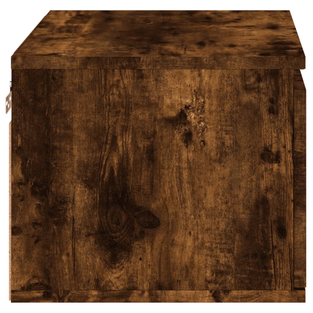 vidaXL Wall-mounted Bedside Cabinet with LED Lights Smoked Oak