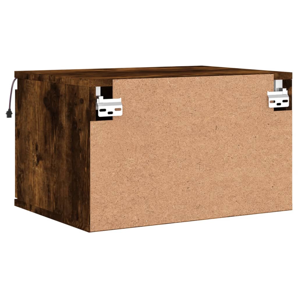 vidaXL Wall-mounted Bedside Cabinet with LED Lights Smoked Oak