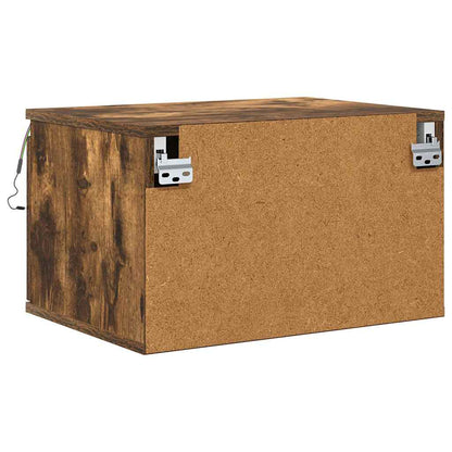 vidaXL Wall-mounted Bedside Cabinet with LED Lights Smoked Oak
