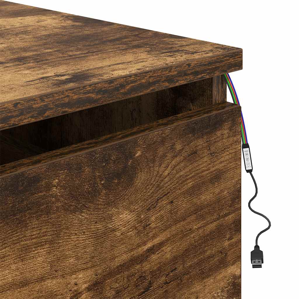 vidaXL Wall-mounted Bedside Cabinet with LED Lights Smoked Oak