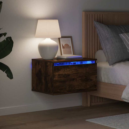 vidaXL Wall-mounted Bedside Cabinet with LED Lights Smoked Oak
