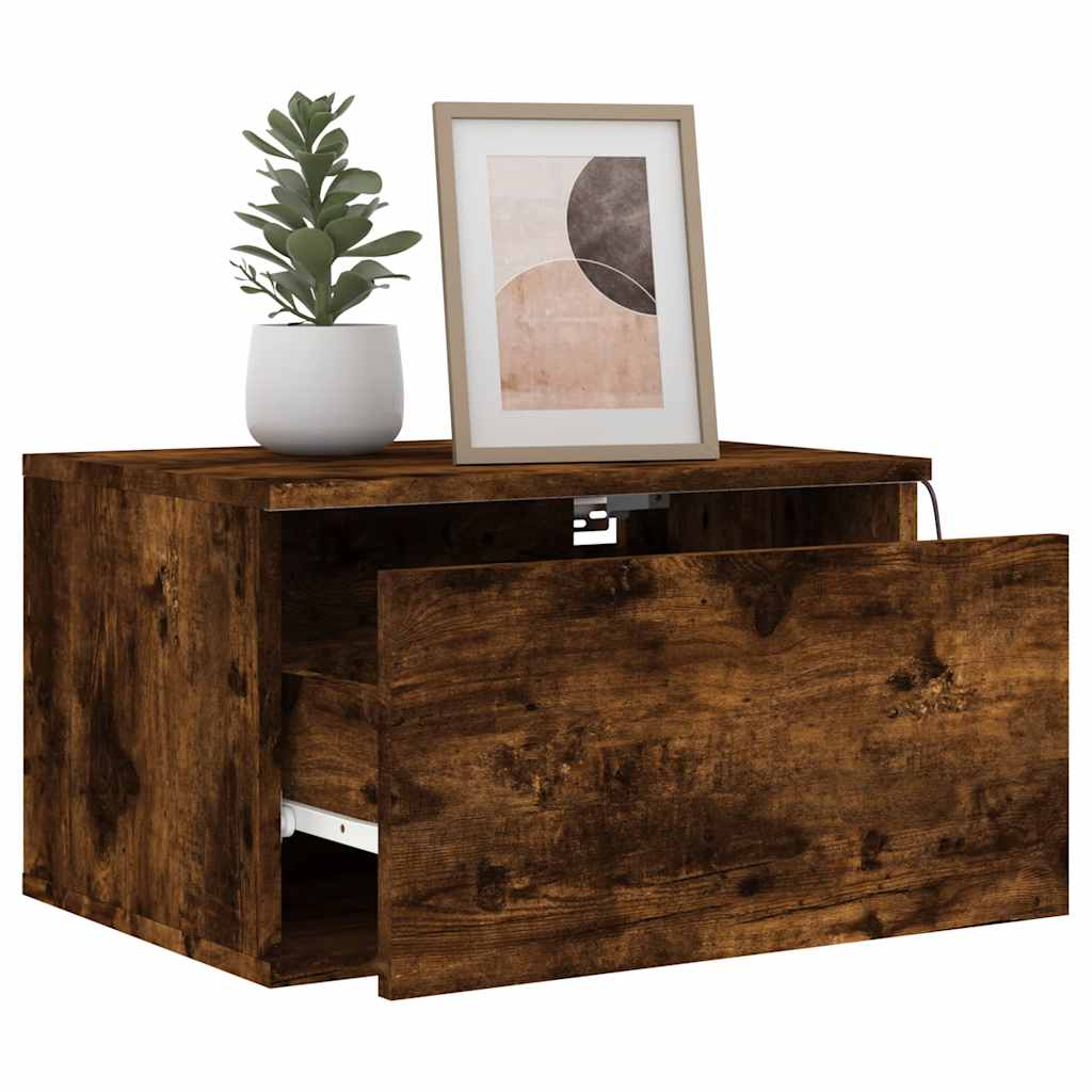 vidaXL Wall-mounted Bedside Cabinets with LED Lights 2 pcs Smoked Oak