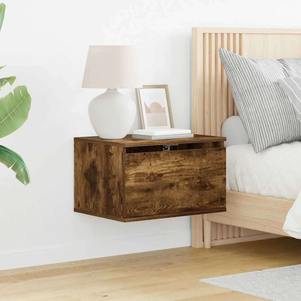 vidaXL Wall-mounted Bedside Cabinets with LED Lights 2 pcs Smoked Oak