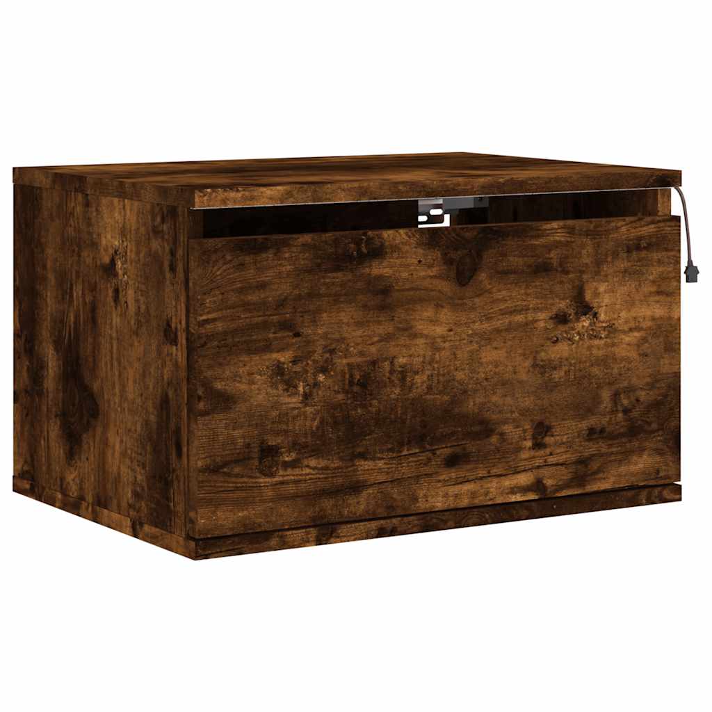 vidaXL Wall-mounted Bedside Cabinets with LED Lights 2 pcs Smoked Oak
