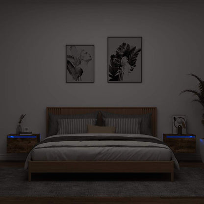 vidaXL Wall-mounted Bedside Cabinets with LED Lights 2 pcs Smoked Oak