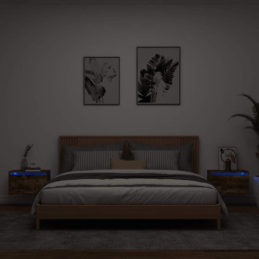 vidaXL Wall-mounted Bedside Cabinets with LED Lights 2 pcs Smoked Oak