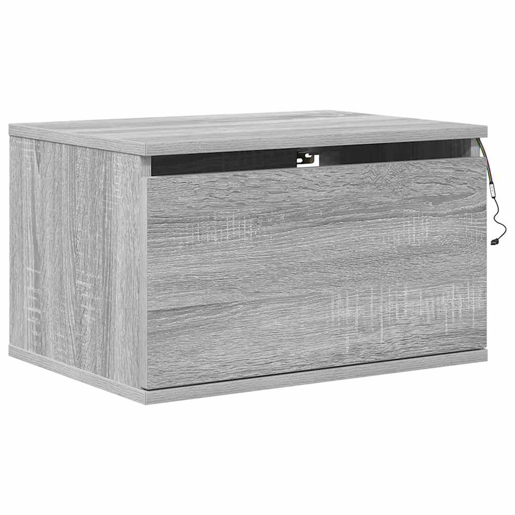 vidaXL Wall-mounted Bedside Cabinet with LED Lights Grey Sonoma