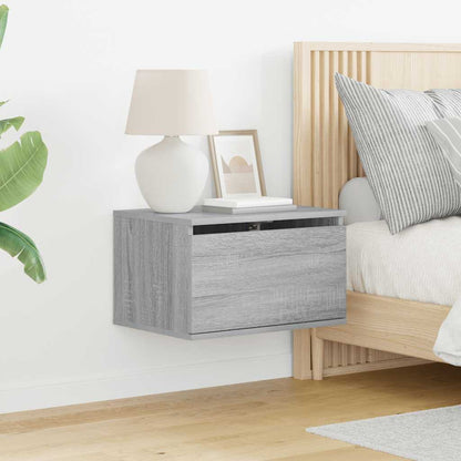 vidaXL Wall-mounted Bedside Cabinet with LED Lights Grey Sonoma