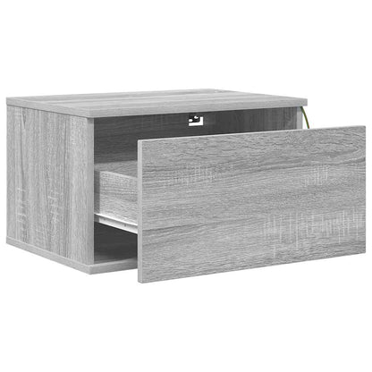 vidaXL Wall-mounted Bedside Cabinet with LED Lights Grey Sonoma