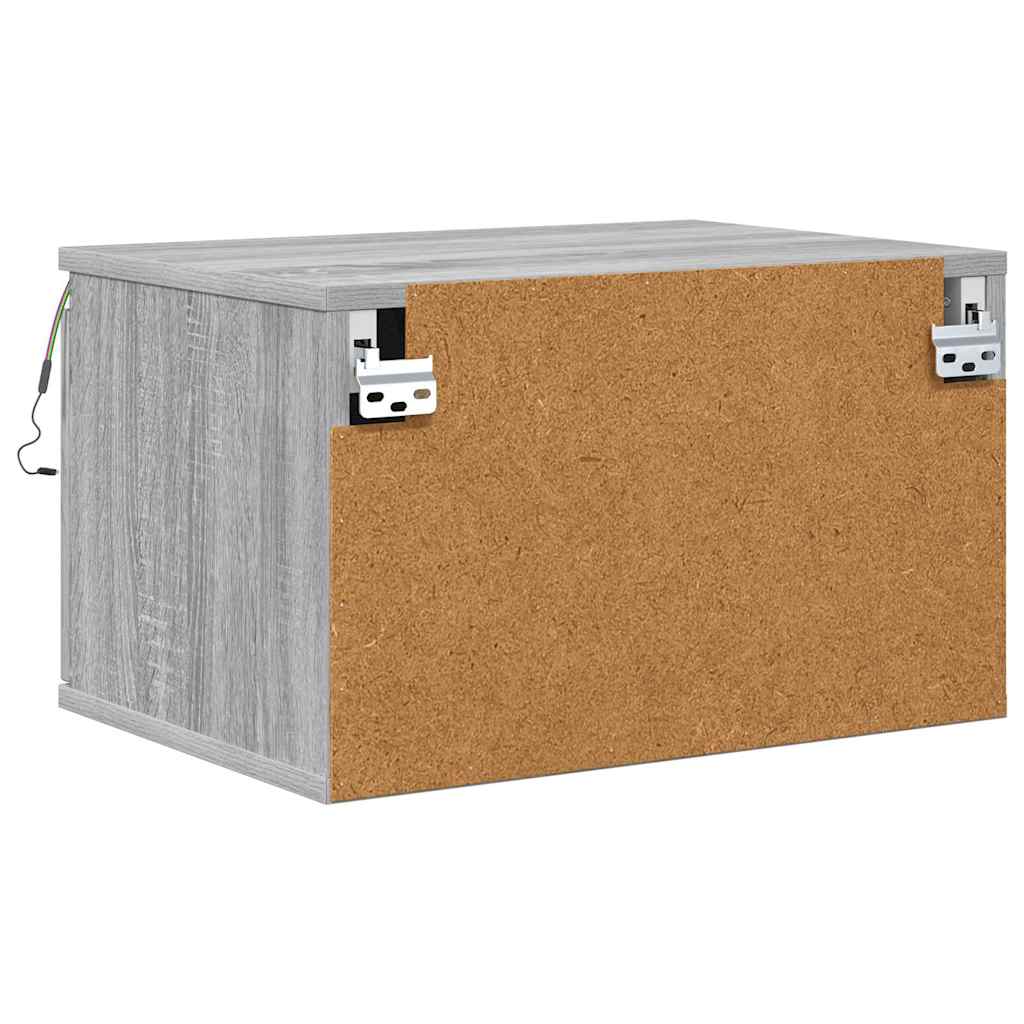 vidaXL Wall-mounted Bedside Cabinet with LED Lights Grey Sonoma