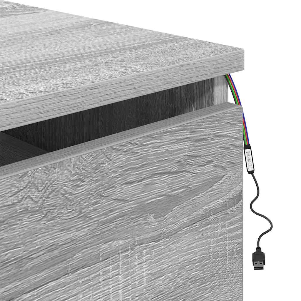 vidaXL Wall-mounted Bedside Cabinet with LED Lights Grey Sonoma