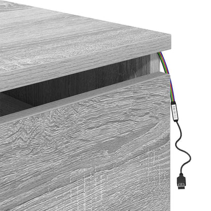 vidaXL Wall-mounted Bedside Cabinet with LED Lights Grey Sonoma