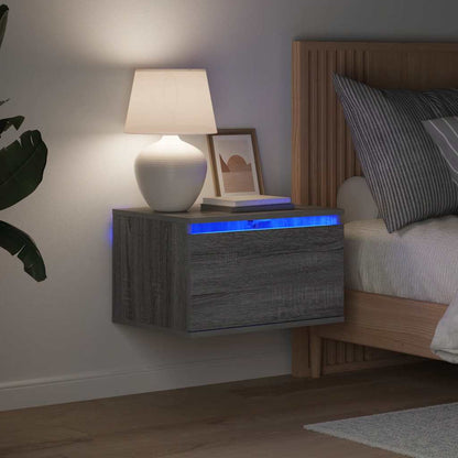 vidaXL Wall-mounted Bedside Cabinet with LED Lights Grey Sonoma