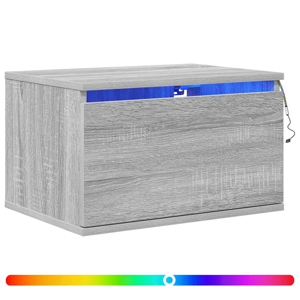 vidaXL Wall-mounted Bedside Cabinets with LED Lights 2 pcs Grey Sonoma