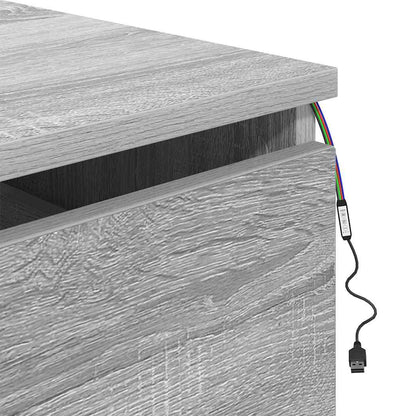 vidaXL Wall-mounted Bedside Cabinets with LED Lights 2 pcs Grey Sonoma