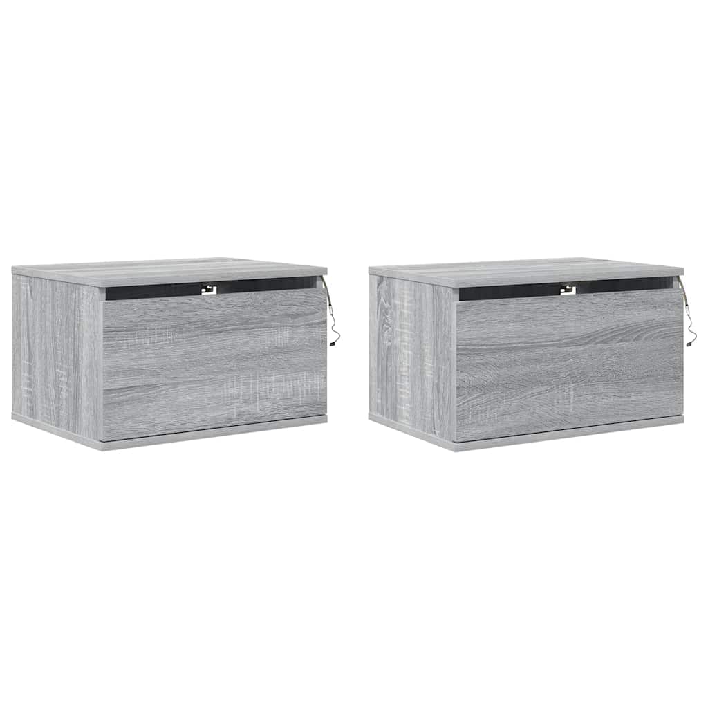 vidaXL Wall-mounted Bedside Cabinets with LED Lights 2 pcs Grey Sonoma