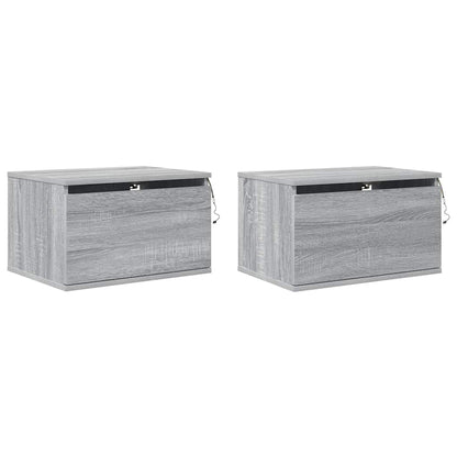 vidaXL Wall-mounted Bedside Cabinets with LED Lights 2 pcs Grey Sonoma