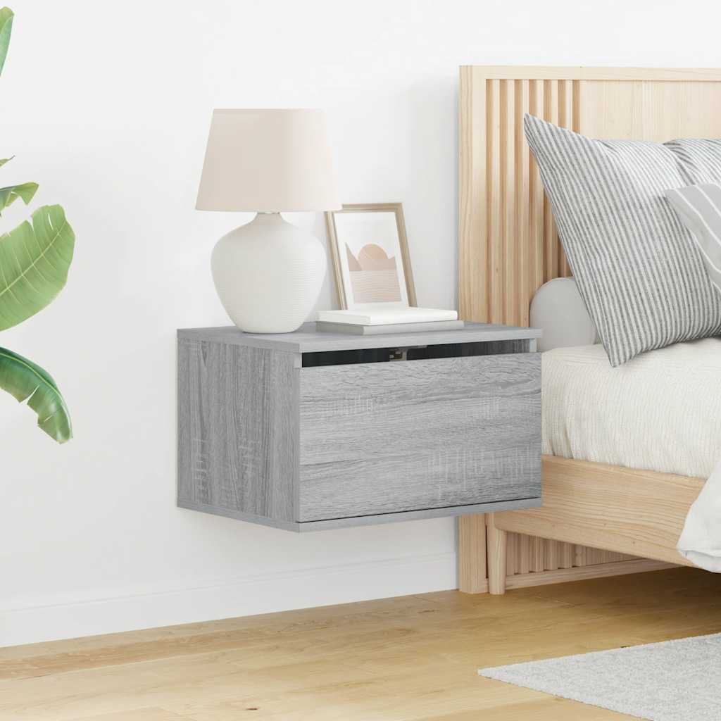vidaXL Wall-mounted Bedside Cabinets with LED Lights 2 pcs Grey Sonoma