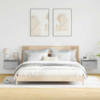 vidaXL Wall-mounted Bedside Cabinets with LED Lights 2 pcs Grey Sonoma