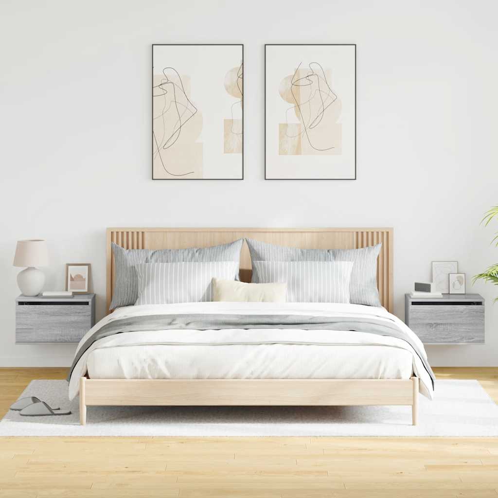 vidaXL Wall-mounted Bedside Cabinets with LED Lights 2 pcs Grey Sonoma