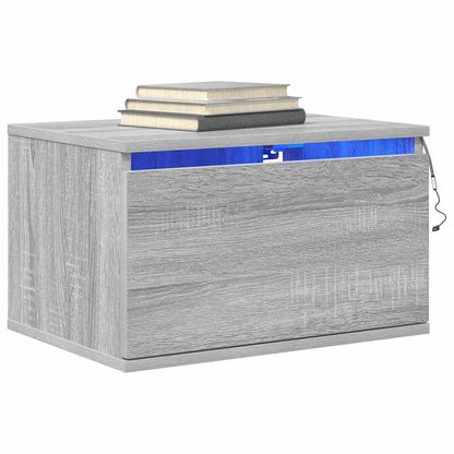 vidaXL Wall-mounted Bedside Cabinets with LED Lights 2 pcs Grey Sonoma
