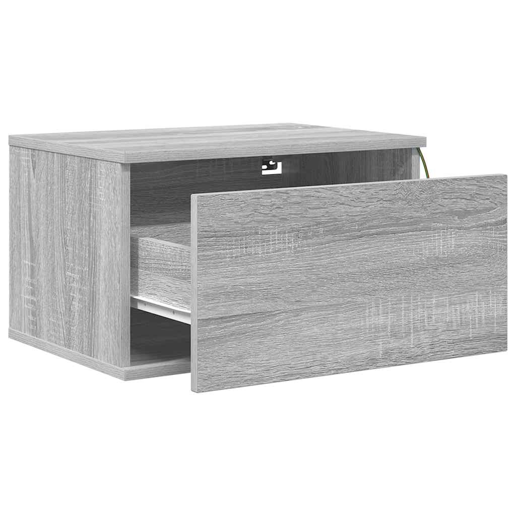 vidaXL Wall-mounted Bedside Cabinets with LED Lights 2 pcs Grey Sonoma