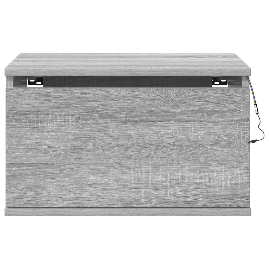 vidaXL Wall-mounted Bedside Cabinets with LED Lights 2 pcs Grey Sonoma