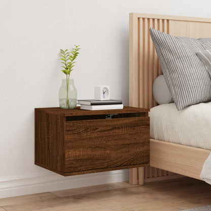 vidaXL Wall-mounted Bedside Cabinet with LED Lights Brown Oak