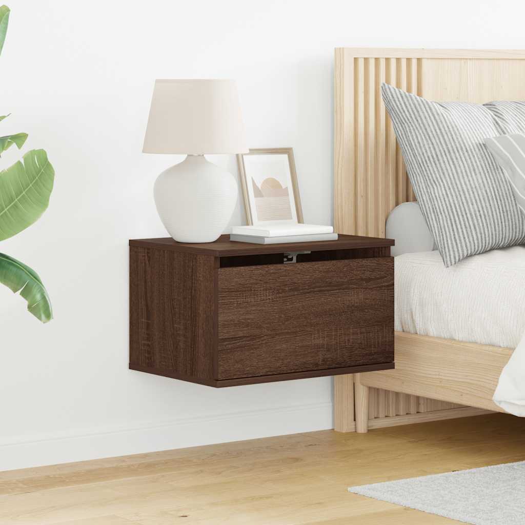 vidaXL Wall-mounted Bedside Cabinet with LED Lights Brown Oak