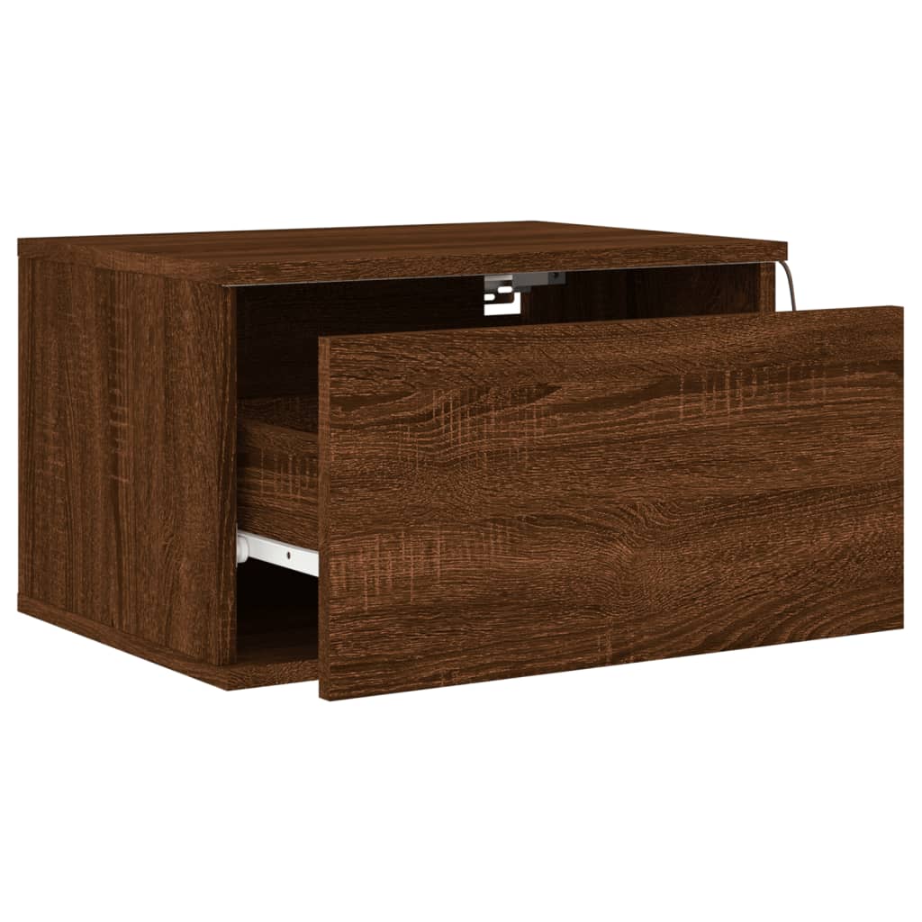 vidaXL Wall-mounted Bedside Cabinet with LED Lights Brown Oak