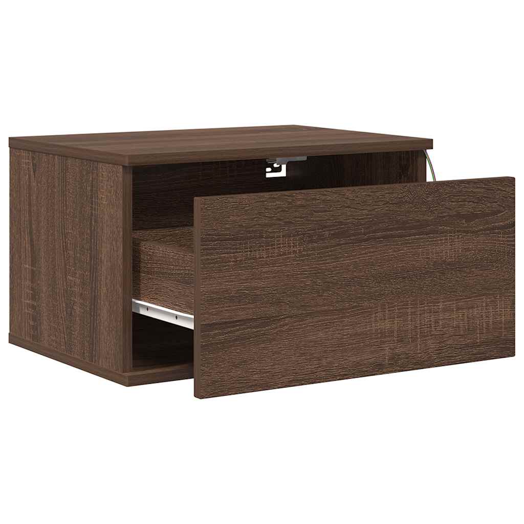 vidaXL Wall-mounted Bedside Cabinet with LED Lights Brown Oak