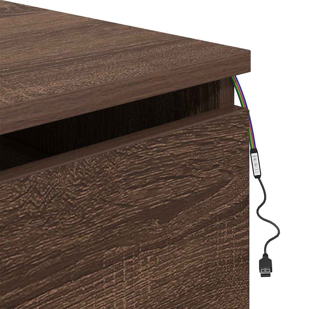 vidaXL Wall-mounted Bedside Cabinet with LED Lights Brown Oak