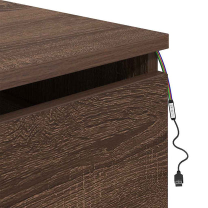 vidaXL Wall-mounted Bedside Cabinet with LED Lights Brown Oak